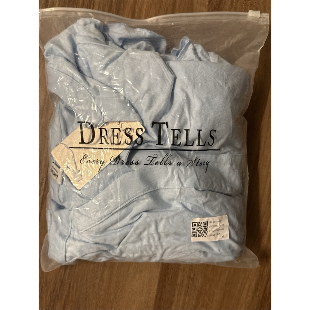 NWT M Light Blue Ruffle Short Sleeve V Neck A Lined Cottagecore Whimsical Dress - Picture 10 of 13